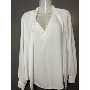 Bar III Shirt Womens Small White Tie Neck Long Sleeve Button Front Blouse